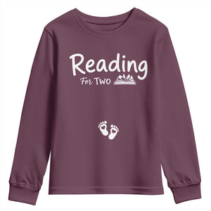 Pregnancy Announcement For Book Lovers Youth Sweatshirt Reading For Two TS12 Maroon Print Your Wear