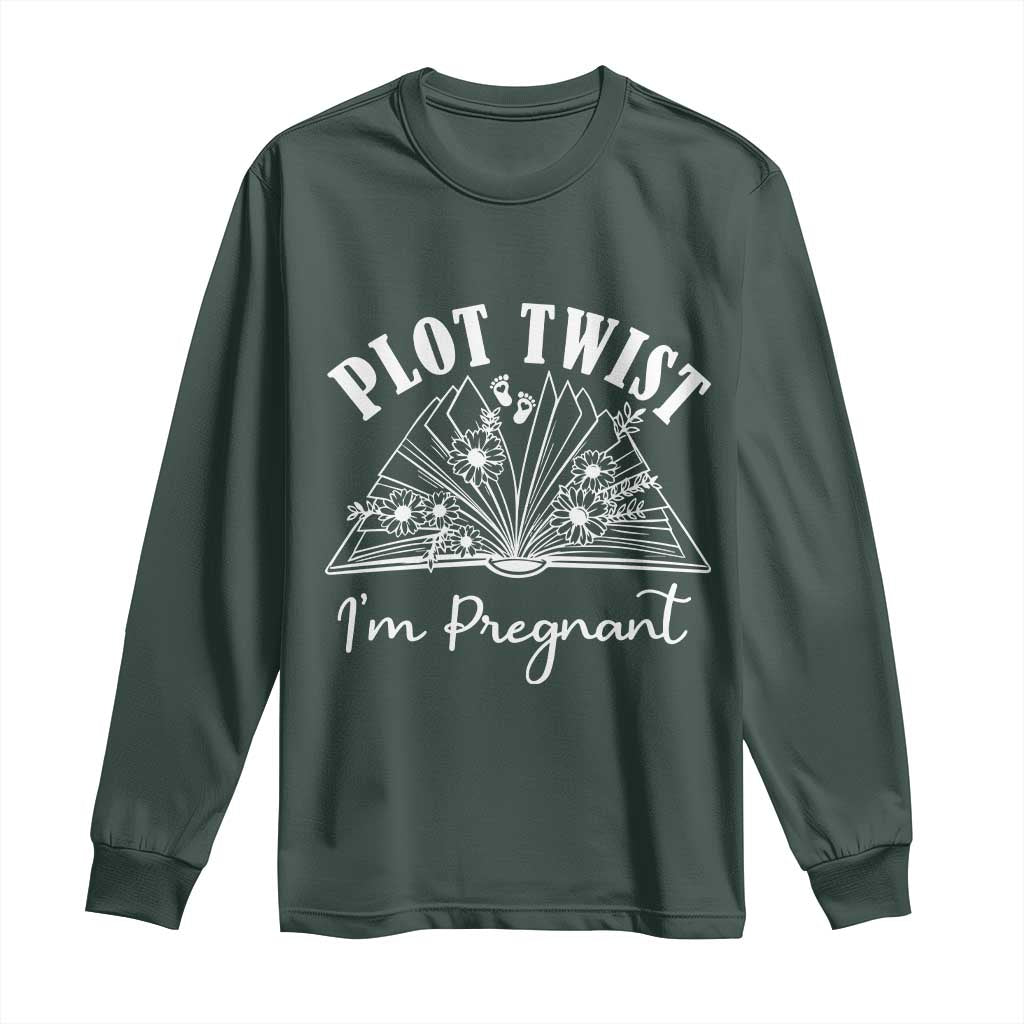 Pregnancy Announcement For Book Lovers Long Sleeve Shirt Plot Twist I Am Pregnant TS12 Dark Forest Green Print Your Wear