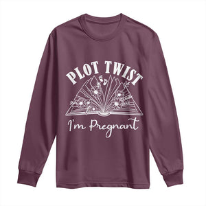 Pregnancy Announcement For Book Lovers Long Sleeve Shirt Plot Twist I Am Pregnant TS12 Maroon Print Your Wear