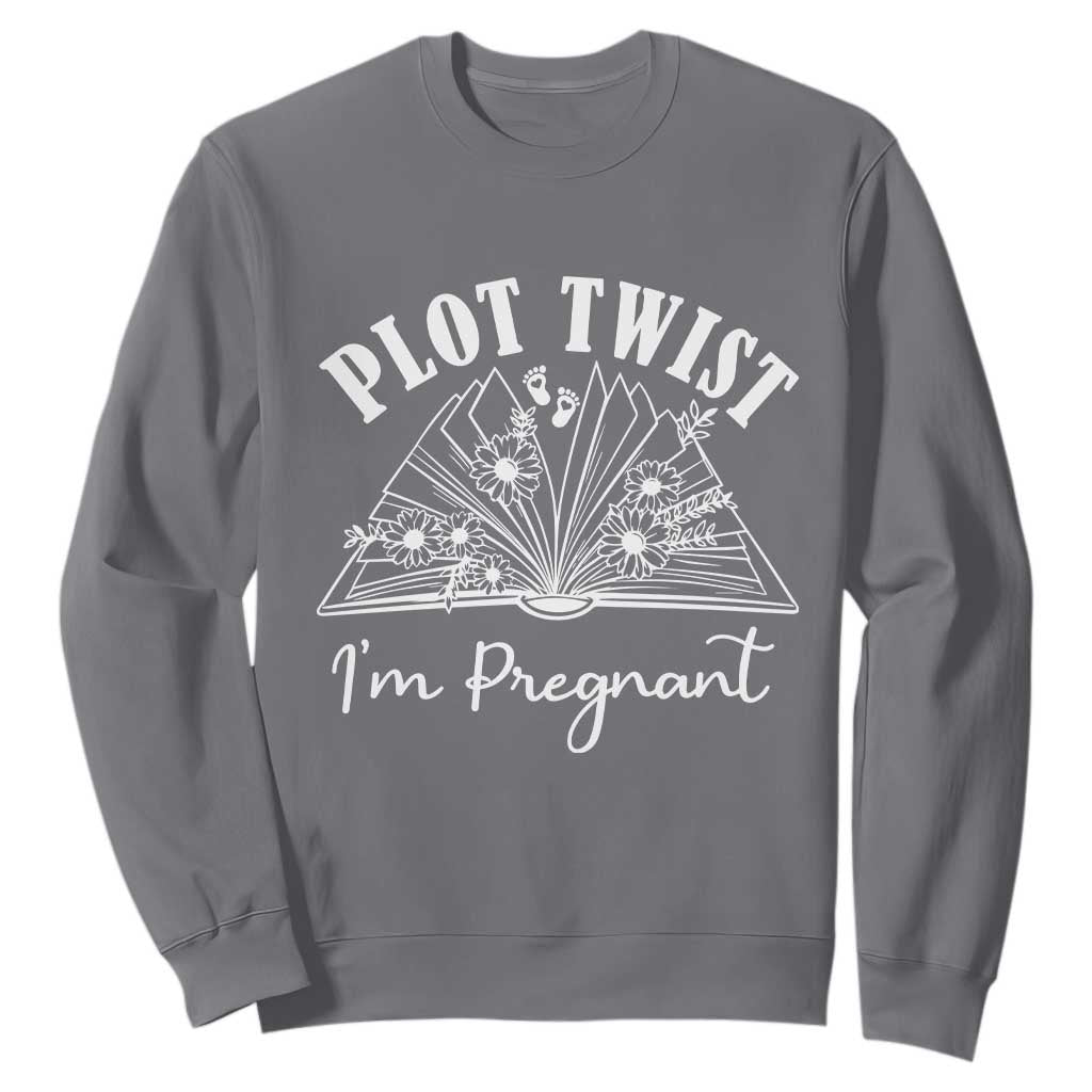Pregnancy Announcement For Book Lovers Sweatshirt Plot Twist I Am Pregnant TS12 Charcoal Print Your Wear