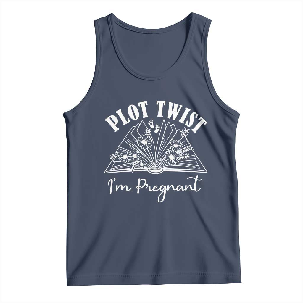 Pregnancy Announcement For Book Lovers Tank Top Plot Twist I Am Pregnant TS12 Navy Print Your Wear