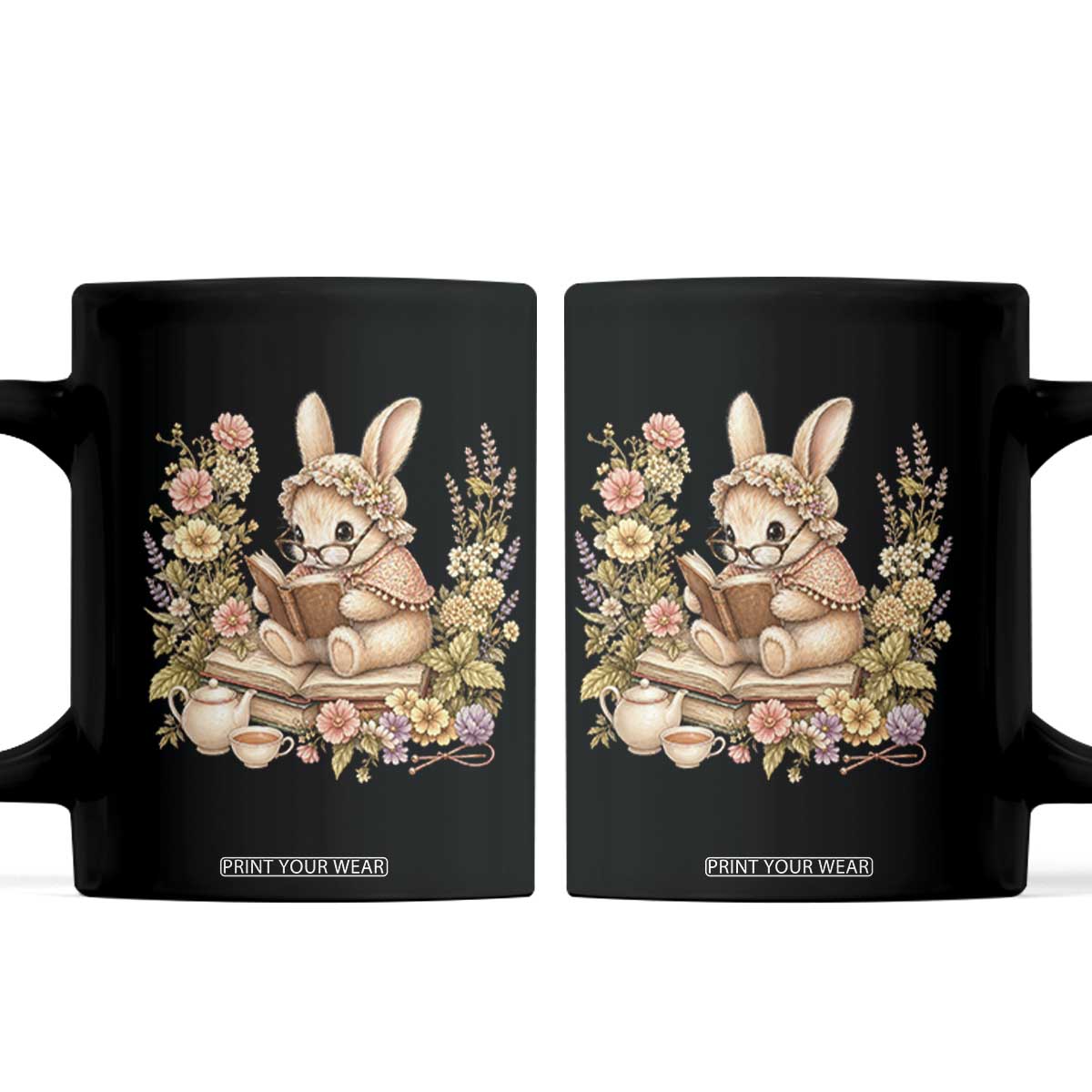 Cottagecore Rabbit Reading Book Coffee Mug Aesthetic Grandmacore Gift TS12 Black Print Your Wear