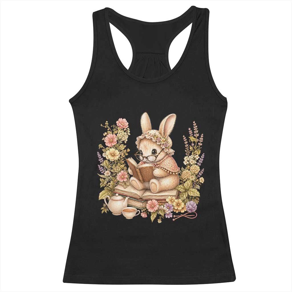 Cottagecore Rabbit Reading Book Racerback Tank Top Aesthetic Grandmacore Gift TS12 Black Print Your Wear