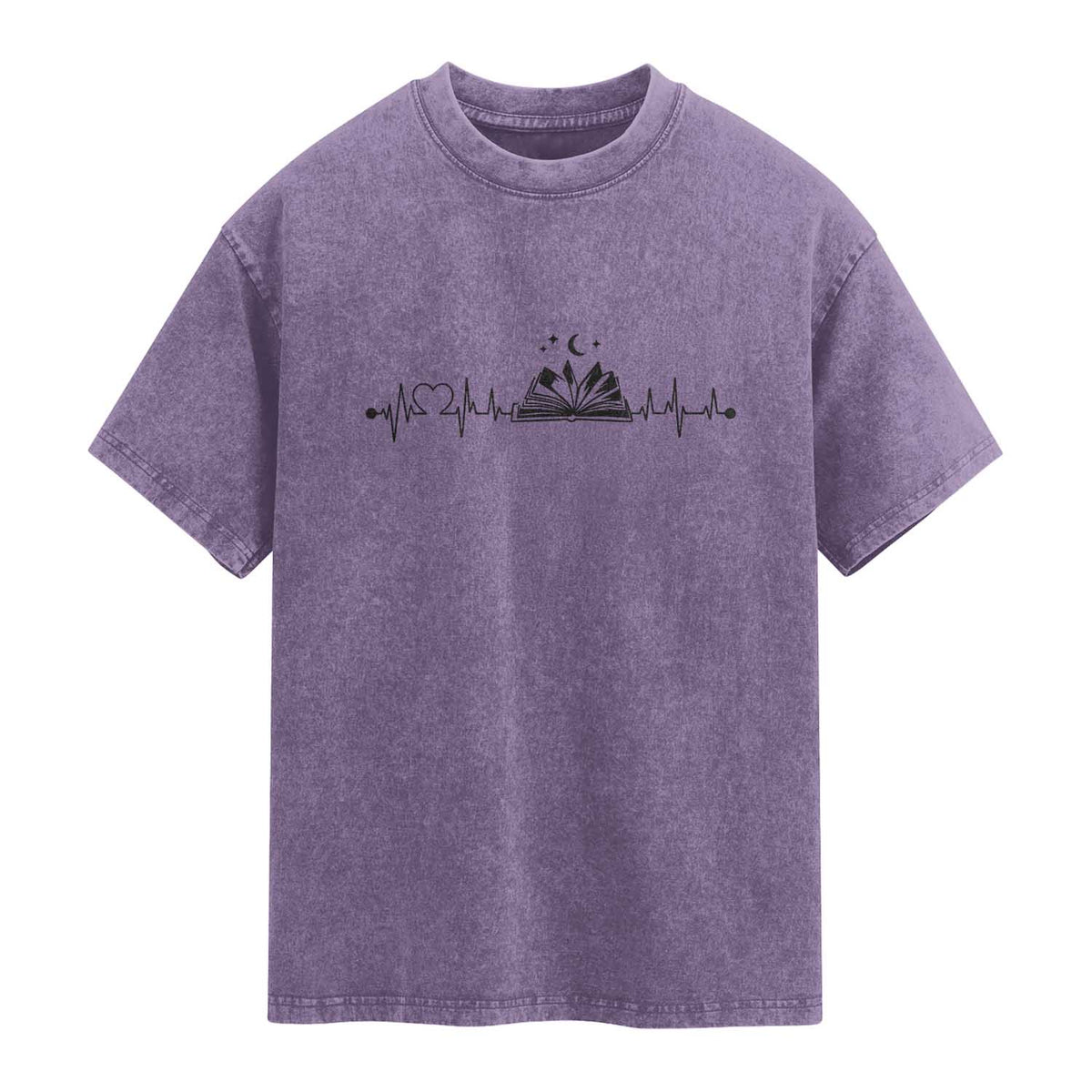 Bookaholic Heartbeat Graphic Washed Cotton T-Shirt Vintage Reader Lifeline Gift