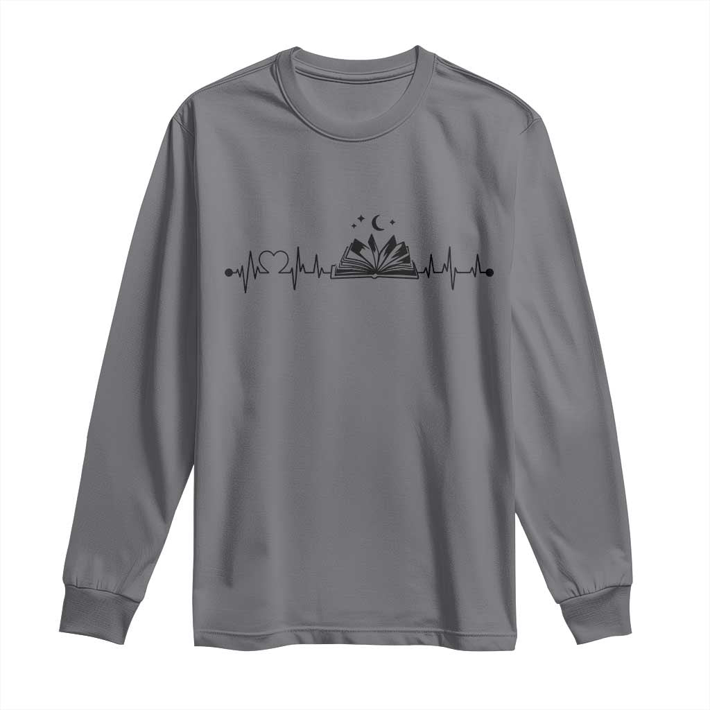 Bookaholic Heartbeat Graphic Long Sleeve Shirt Vintage Reader Lifeline Gift TS12 Charcoal Print Your Wear