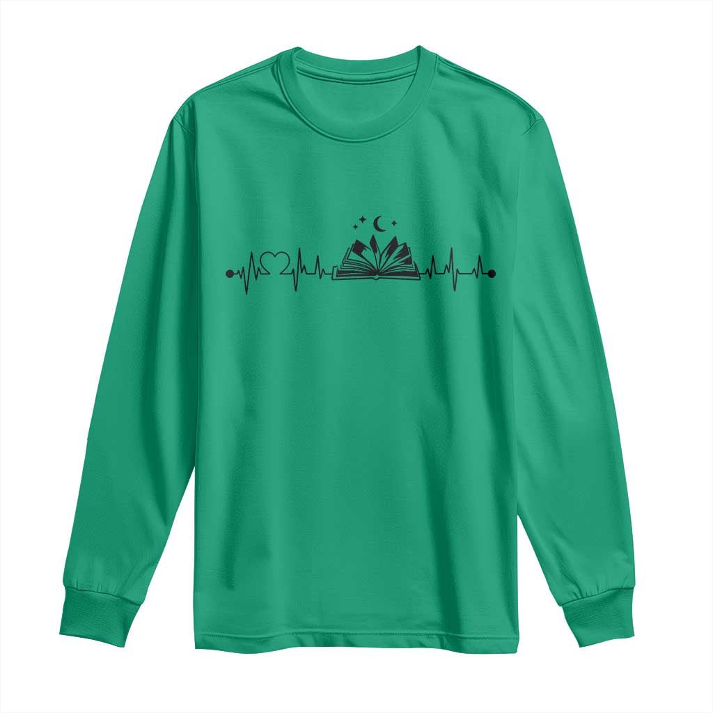 Bookaholic Heartbeat Graphic Long Sleeve Shirt Vintage Reader Lifeline Gift TS12 Irish Green Print Your Wear