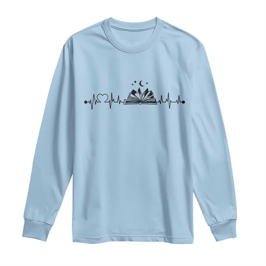 Bookaholic Heartbeat Graphic Long Sleeve Shirt Vintage Reader Lifeline Gift TS12 Light Blue Print Your Wear