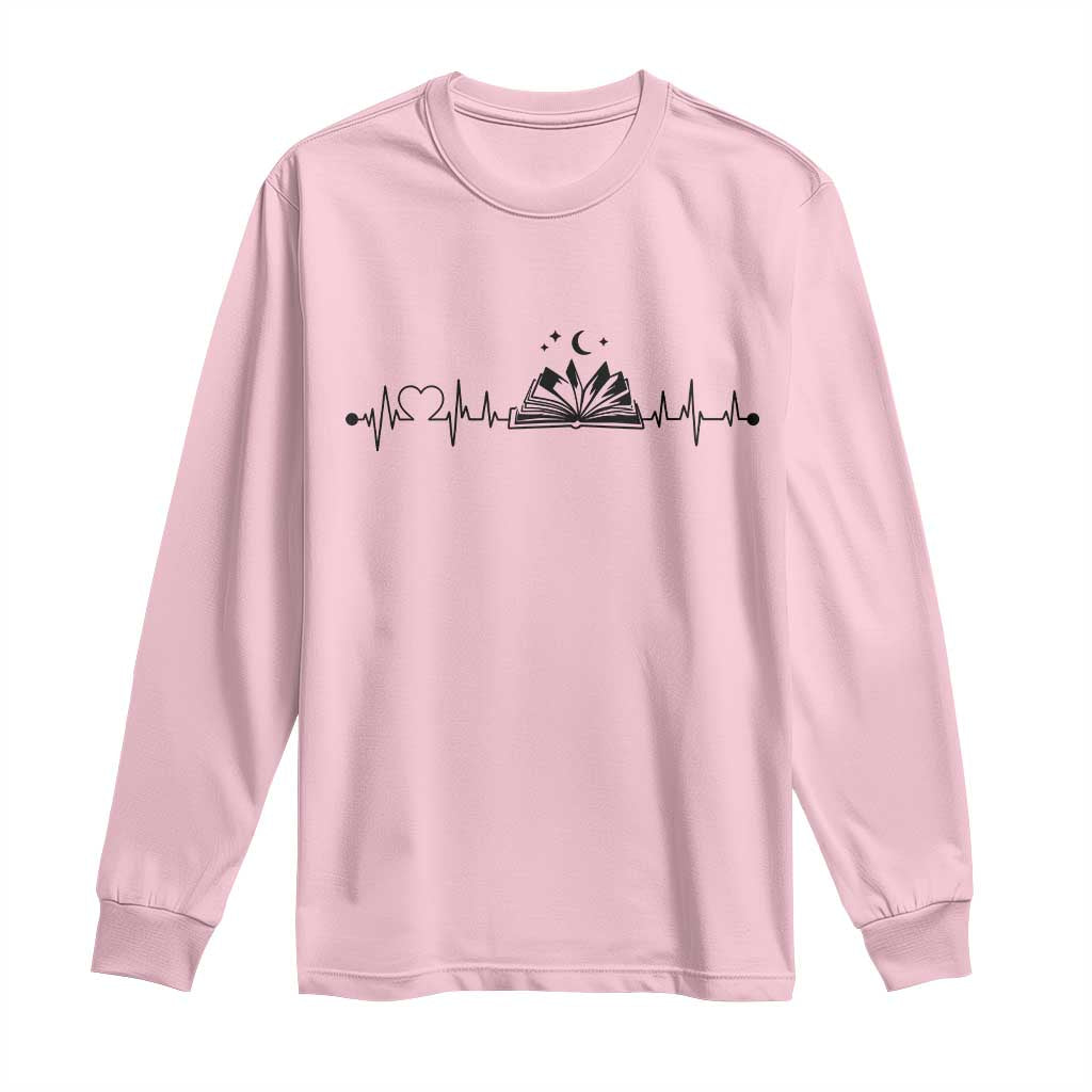 Bookaholic Heartbeat Graphic Long Sleeve Shirt Vintage Reader Lifeline Gift TS12 Light Pink Print Your Wear