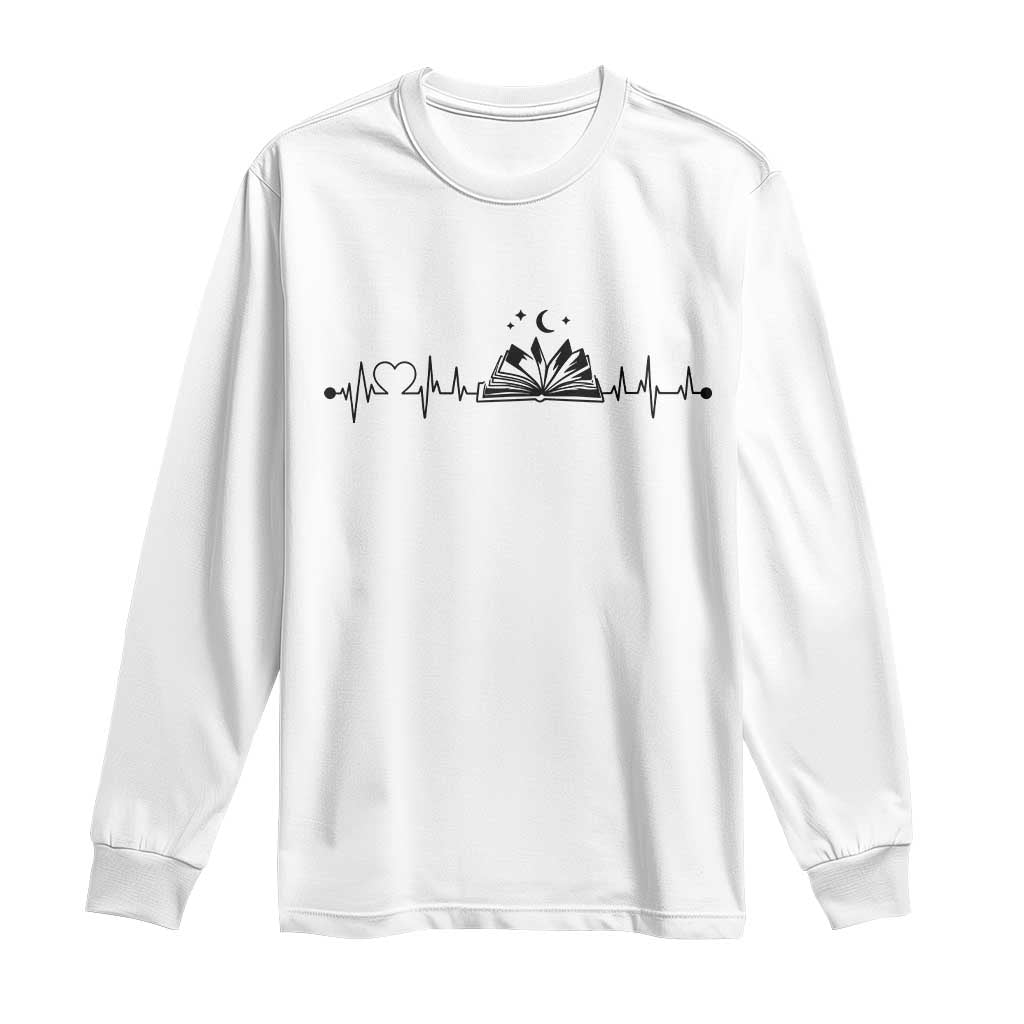 Bookaholic Heartbeat Graphic Long Sleeve Shirt Vintage Reader Lifeline Gift TS12 White Print Your Wear