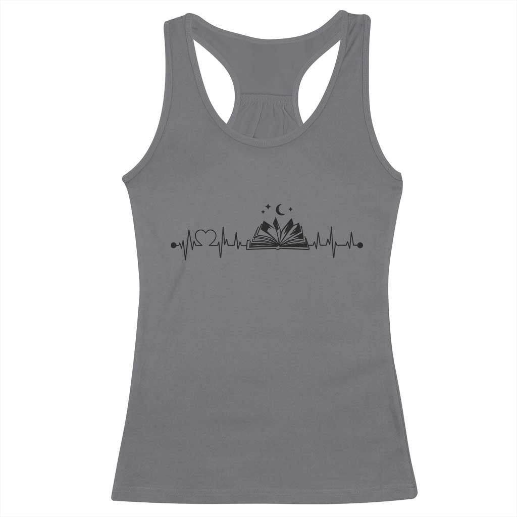 Bookaholic Heartbeat Graphic Racerback Tank Top Vintage Reader Lifeline Gift TS12 Charcoal Print Your Wear