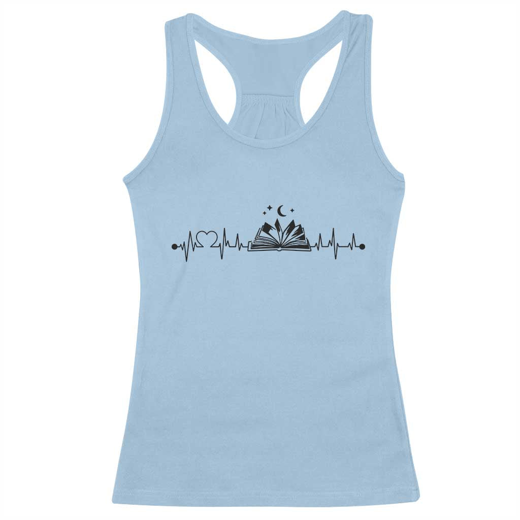 Bookaholic Heartbeat Graphic Racerback Tank Top Vintage Reader Lifeline Gift TS12 Light Blue Print Your Wear
