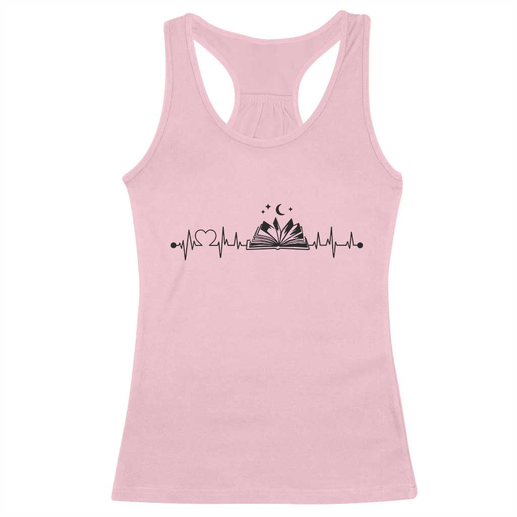 Bookaholic Heartbeat Graphic Racerback Tank Top Vintage Reader Lifeline Gift TS12 Light Pink Print Your Wear