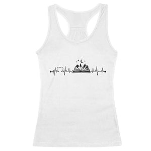 Bookaholic Heartbeat Graphic Racerback Tank Top Vintage Reader Lifeline Gift TS12 White Print Your Wear