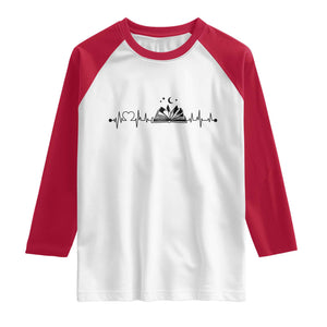 Bookaholic Heartbeat Graphic Raglan Shirt Vintage Reader Lifeline Gift TS12 White Red Print Your Wear
