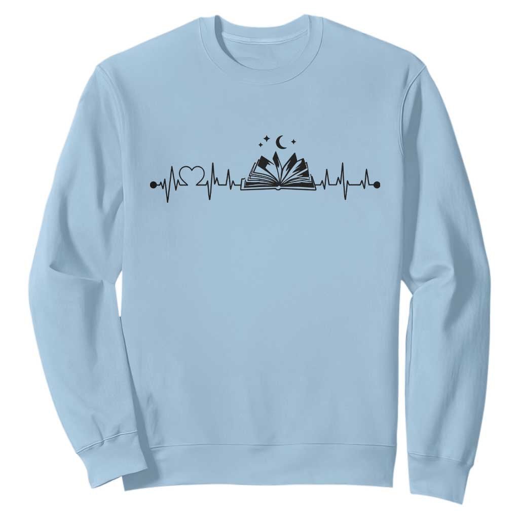 Bookaholic Heartbeat Graphic Sweatshirt Vintage Reader Lifeline Gift TS12 Light Blue Print Your Wear
