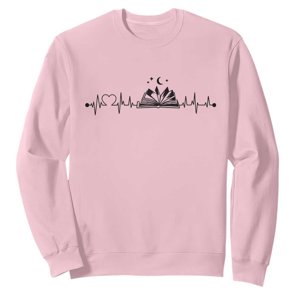 Bookaholic Heartbeat Graphic Sweatshirt Vintage Reader Lifeline Gift TS12 Light Pink Print Your Wear