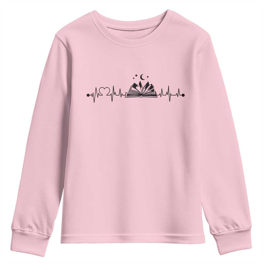 Bookaholic Heartbeat Graphic Youth Sweatshirt Vintage Reader Lifeline Gift TS12 Light Pink Print Your Wear