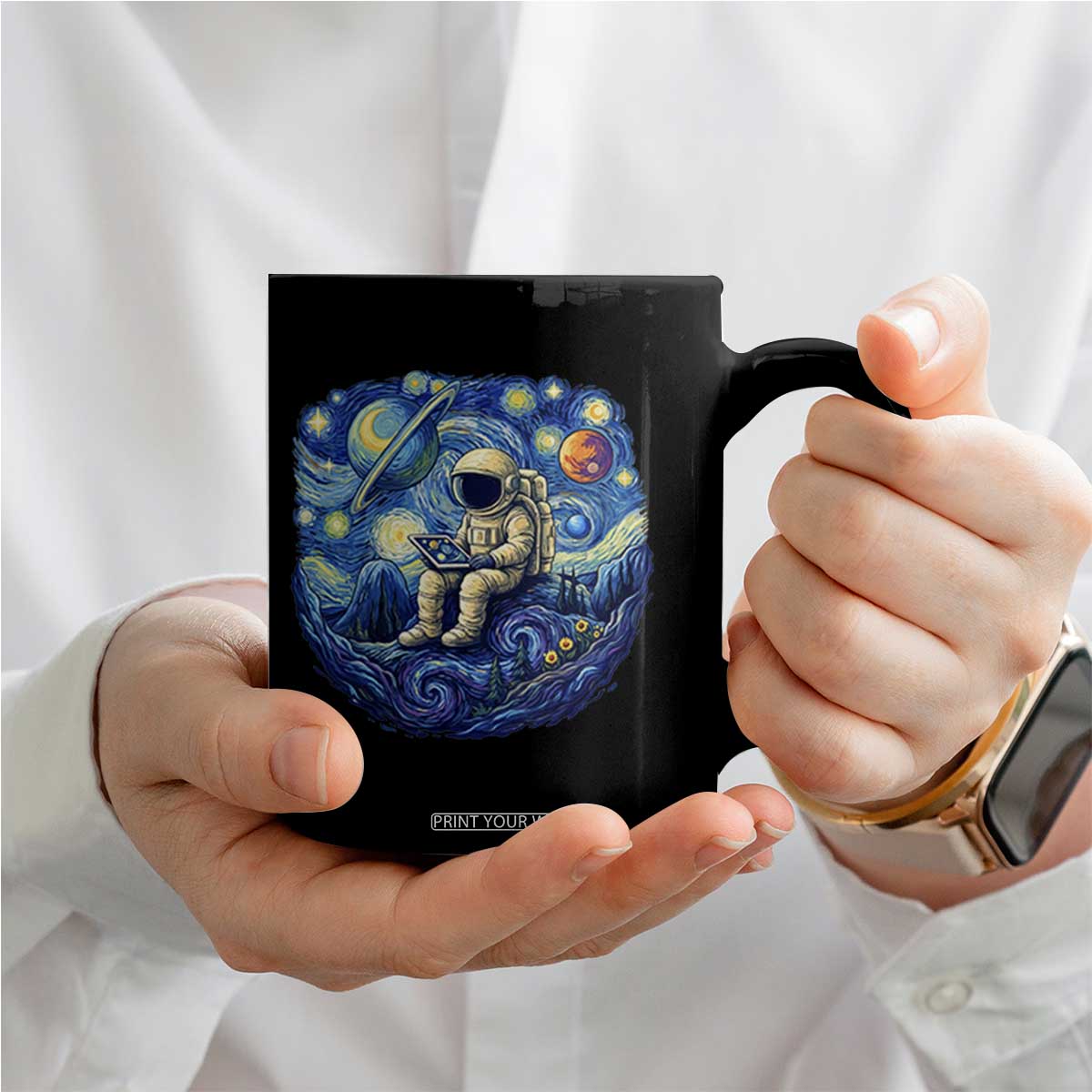 Starry Night Space Bookworm Coffee Mug Funny Astronaut Reader Gift TS12 Print Your Wear