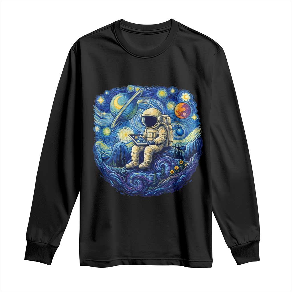 Starry Night Space Bookworm Long Sleeve Shirt Funny Astronaut Reader Gift TS12 Black Print Your Wear