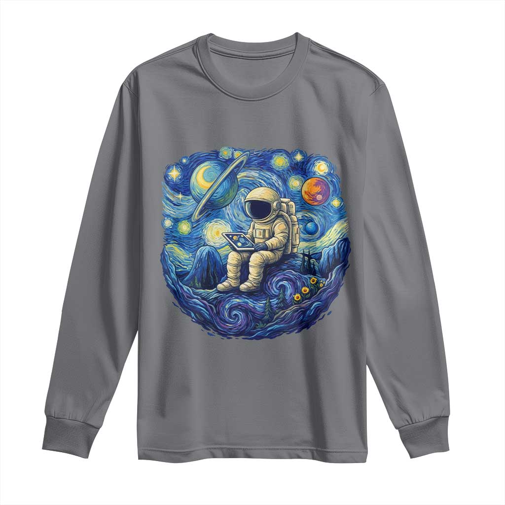 Starry Night Space Bookworm Long Sleeve Shirt Funny Astronaut Reader Gift TS12 Charcoal Print Your Wear