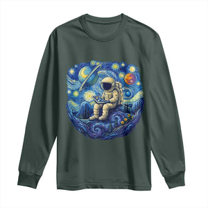 Starry Night Space Bookworm Long Sleeve Shirt Funny Astronaut Reader Gift TS12 Dark Forest Green Print Your Wear