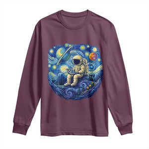 Starry Night Space Bookworm Long Sleeve Shirt Funny Astronaut Reader Gift TS12 Maroon Print Your Wear