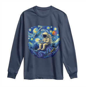 Starry Night Space Bookworm Long Sleeve Shirt Funny Astronaut Reader Gift TS12 Navy Print Your Wear