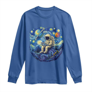 Starry Night Space Bookworm Long Sleeve Shirt Funny Astronaut Reader Gift TS12 Royal Blue Print Your Wear