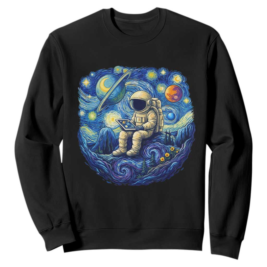 Starry Night Space Bookworm Sweatshirt Funny Astronaut Reader Gift TS12 Black Print Your Wear