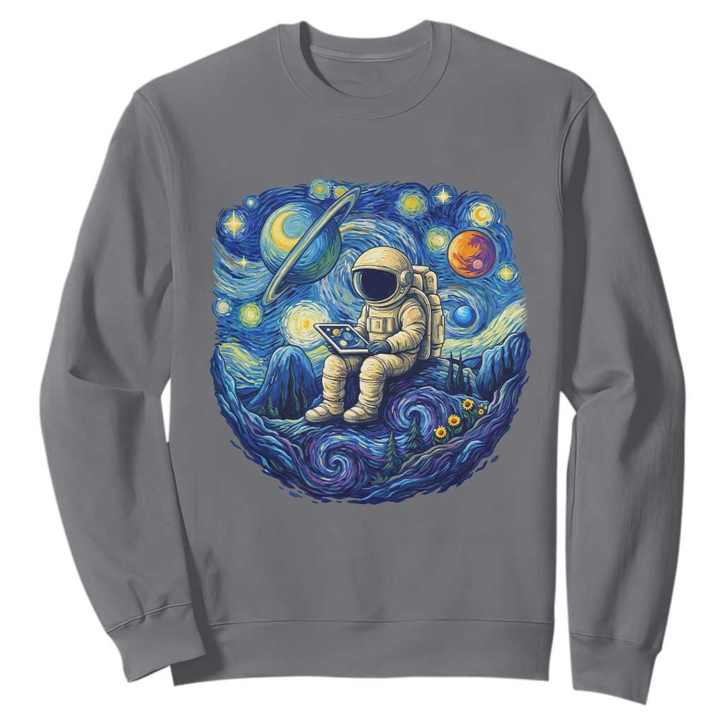 Starry Night Space Bookworm Sweatshirt Funny Astronaut Reader Gift TS12 Charcoal Print Your Wear