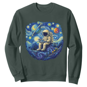 Starry Night Space Bookworm Sweatshirt Funny Astronaut Reader Gift TS12 Dark Forest Green Print Your Wear