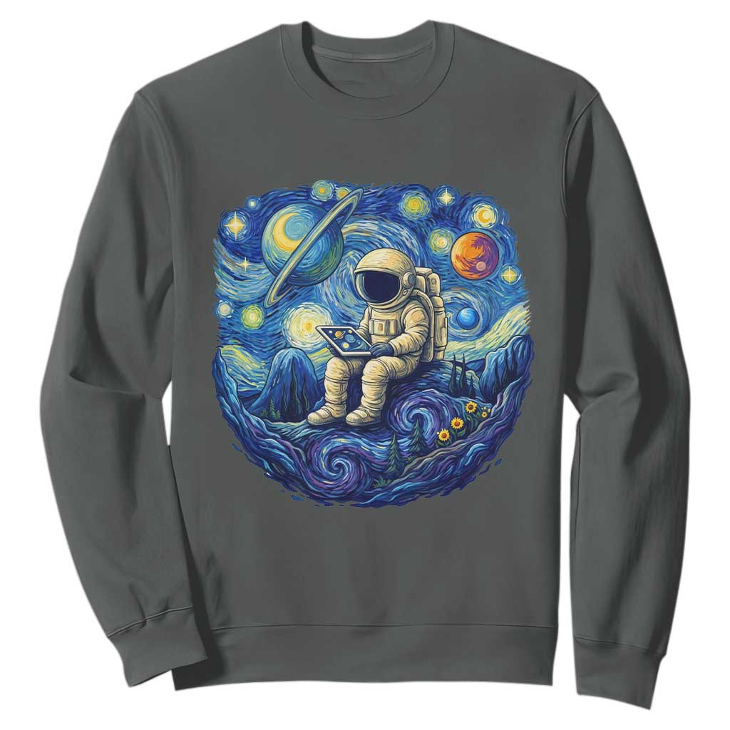 Starry Night Space Bookworm Sweatshirt Funny Astronaut Reader Gift TS12 Dark Heather Print Your Wear