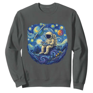 Starry Night Space Bookworm Sweatshirt Funny Astronaut Reader Gift TS12 Dark Heather Print Your Wear