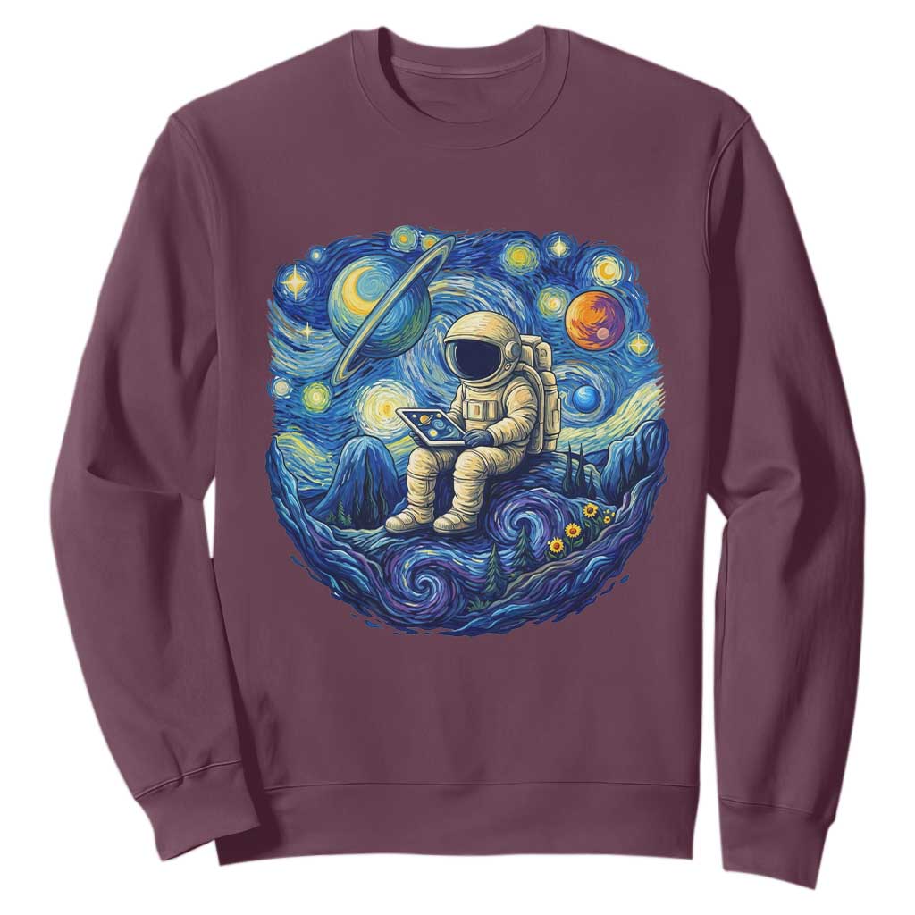 Starry Night Space Bookworm Sweatshirt Funny Astronaut Reader Gift TS12 Maroon Print Your Wear