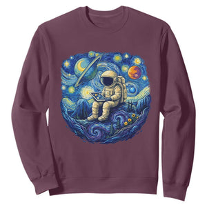 Starry Night Space Bookworm Sweatshirt Funny Astronaut Reader Gift TS12 Maroon Print Your Wear