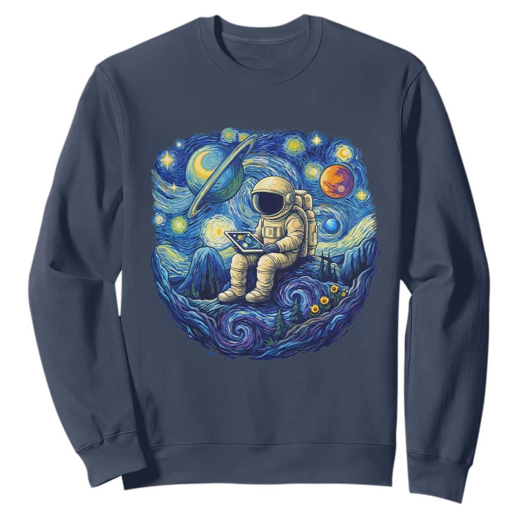 Starry Night Space Bookworm Sweatshirt Funny Astronaut Reader Gift TS12 Navy Print Your Wear