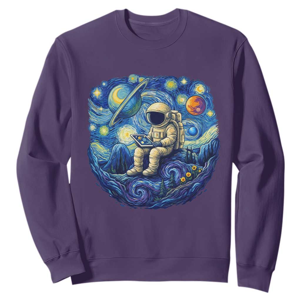 Starry Night Space Bookworm Sweatshirt Funny Astronaut Reader Gift TS12 Purple Print Your Wear