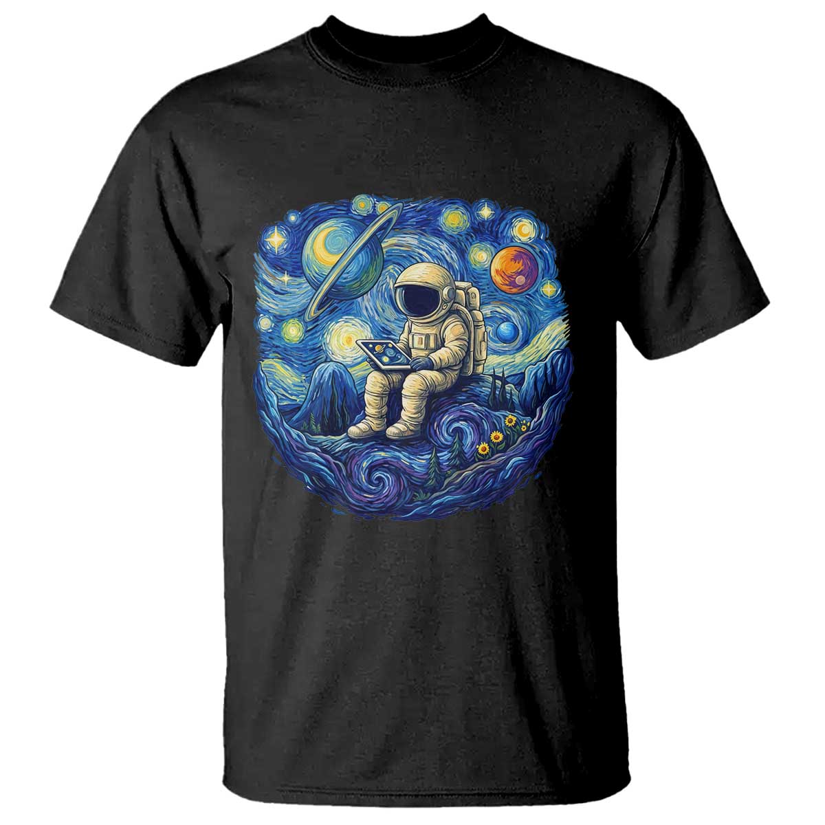 Starry Night Space Bookworm T Shirt Funny Astronaut Reader Gift TS12 Black Print Your Wear