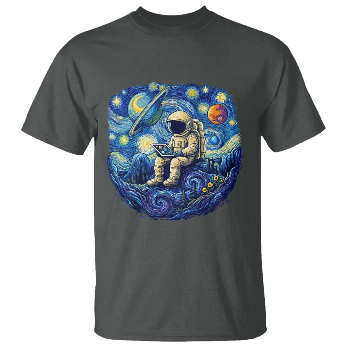 Starry Night Space Bookworm T Shirt Funny Astronaut Reader Gift TS12 Dark Heather Print Your Wear