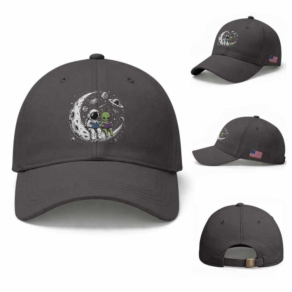 Funny Bookworm In Space Baseball Cap Cute Astronaut And Alien Reading TS12 Baseball Cap Universal Fit Dark Gray Print Your Wear