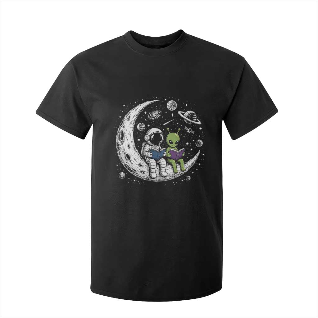 Funny Bookworm In Space T Shirt For Kid Cute Astronaut And Alien Reading TS12 Black Print Your Wear