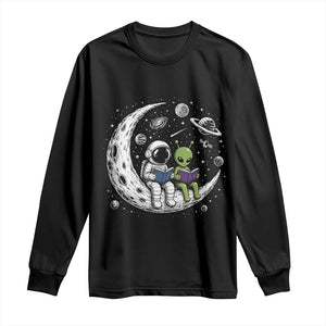 Funny Bookworm In Space Long Sleeve Shirt Cute Astronaut And Alien Reading TS12 Black Print Your Wear