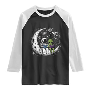 Funny Bookworm In Space Raglan Shirt Cute Astronaut And Alien Reading TS12 Black White Print Your Wear