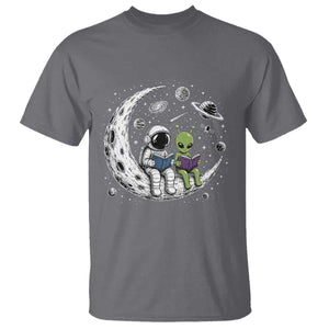 Funny Bookworm In Space T Shirt Cute Astronaut And Alien Reading TS12 Charcoal Print Your Wear