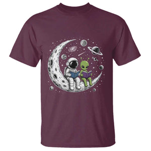 Funny Bookworm In Space T Shirt Cute Astronaut And Alien Reading TS12 Maroon Print Your Wear