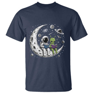 Funny Bookworm In Space T Shirt Cute Astronaut And Alien Reading TS12 Navy Print Your Wear