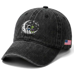 Funny Bookworm In Space Washed Cotton Baseball Cap Cute Astronaut And Alien Reading TS12 Print Your Wear