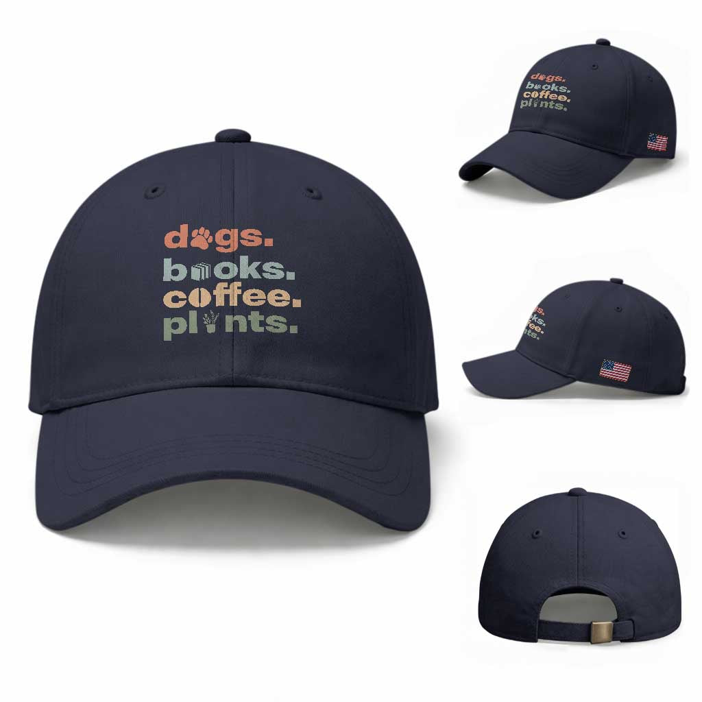 Funny Introvert Life Lover Baseball Cap Dogs Books Coffee And Plants TS12 Baseball Cap Universal Fit Navy Print Your Wear