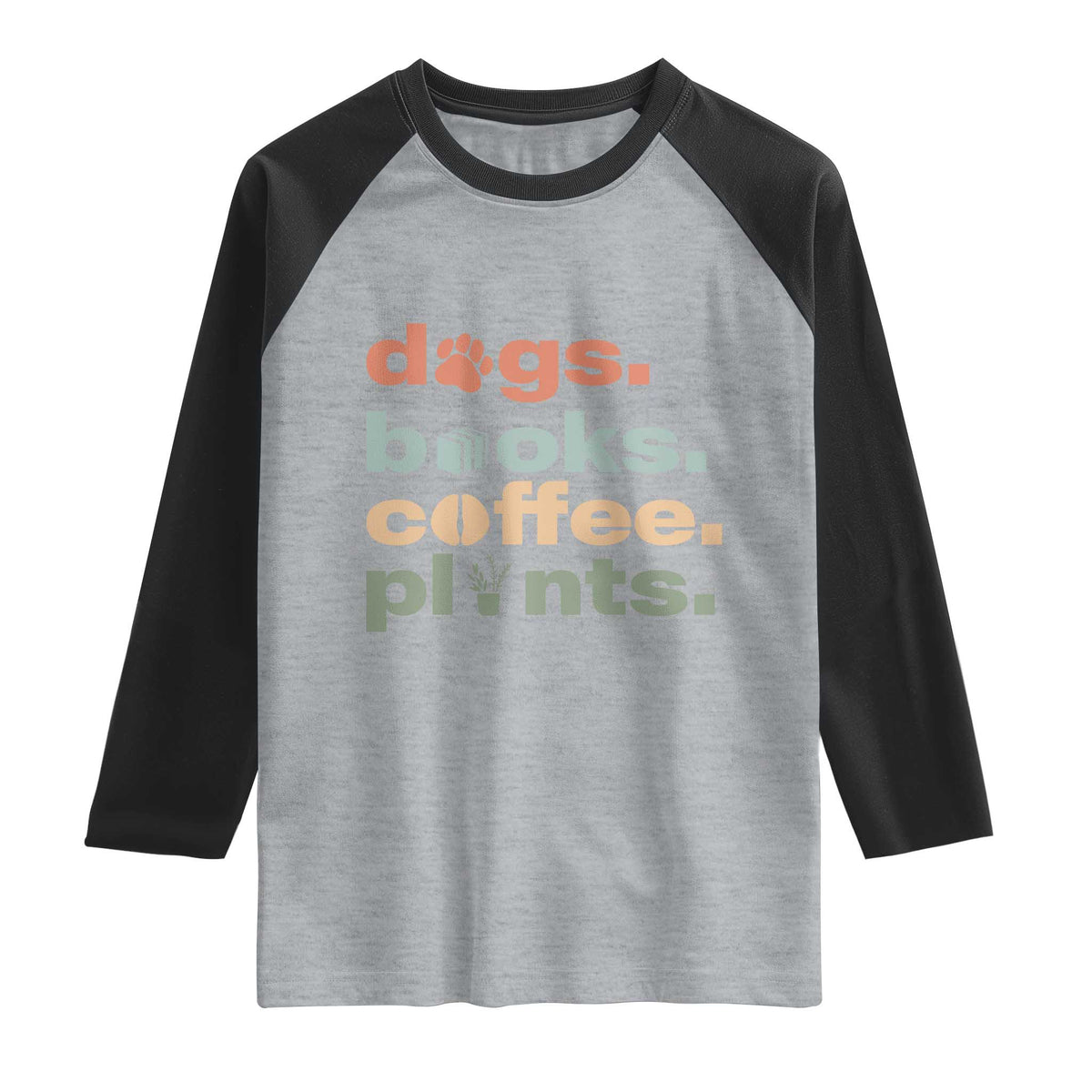 Funny Introvert Life Lover Raglan Shirt Dogs Books Coffee And Plants TS12 Heather Gray Black Print Your Wear