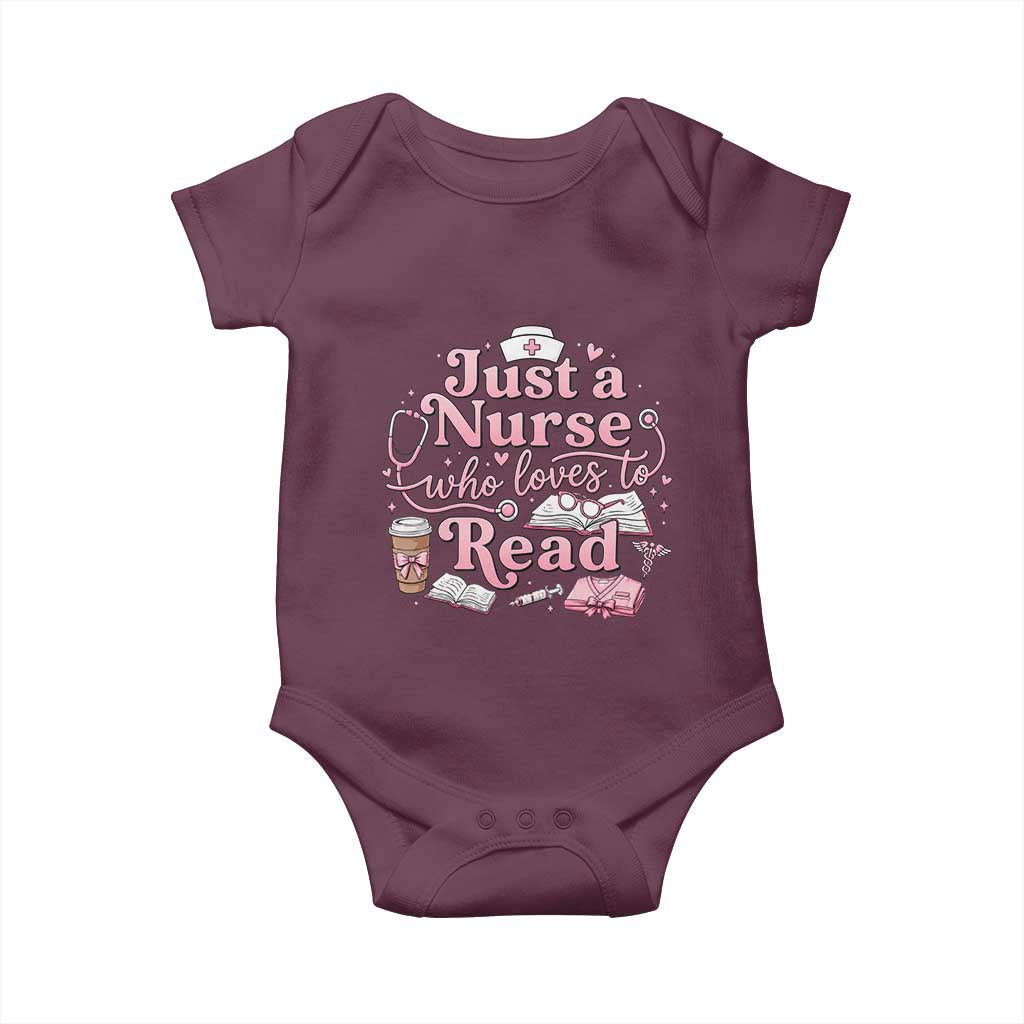Just A Nurse Who Loves Reading Baby Onesie Book Lover Nurse TS12 Maroon Print Your Wear
